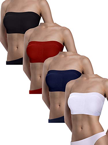 Satinior 4 Pieces Women Seamless Bandeau Bra Strapless Bralette Padded Tube Top Bra #TOP4
