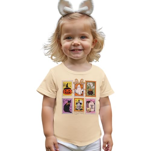 CM C&M WODRO Toddler Baby Girl Halloween Shirts Kids Pumpkin Ghost Cats Graphic T-Shirt Spooky Season Short Sleeve Tee Tops