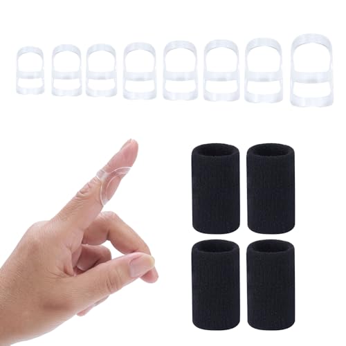 Soft Home 12 pcs Fingr Splint Kits Including 8 Pack Oval Finger Splints Clear Type and 4 Pack Finger Sleeves Finger Splint for Arthritis Trigger Finger Mallet Fingers - Trigger Finger splints For Thumb Index Middle Pinky or Ring Finger (5 6 7 8 9 10 11 12)