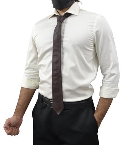 Image of Mens Lamb Leather Necktie - Skinny Solid Casual Business Wear Narrow Leather Slim Tie- Neckties for Party Wedding Gift