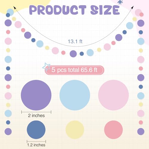 Image of Outus 5 Pieces Colorful Circle Garland Banner Hanging Paper Dot Decorations for Classroom, Birthday Party, Baby Shower, Wedding Backdrop & Photo Booth Graduation Decor (Pastel Rainbow)