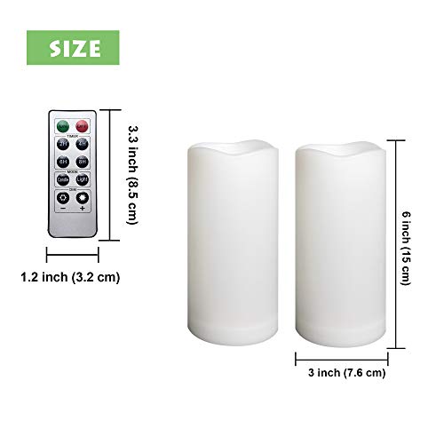 Image of 2 Pack Outdoor Flameless Pillar Candles with Remote and Timer Waterproof Battery Operated Electric LED Candle Set for Gift Home Decor Party Wedding Supplies Garden Christmas Decoration, 3 inch x 6 inch