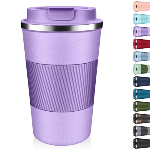 Insulated Coffee Tumbler 12 oz Stainless Steel Coffee Mug with Lids Travel Coffee Mug Leak Proof Double Wall Vacuum Insulated Reusable Coffee Cup Keep Drinks Hot and Cold (Lavender 12 Ounces)