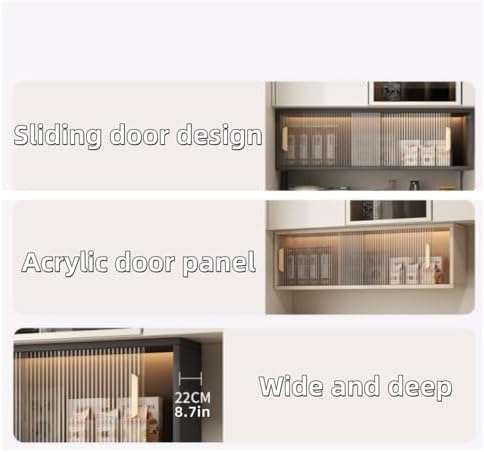 Wall-Mounted Kitchen Storage Cabinet - 70cm Black Acrylic Door Sideboard with Pegboard & Shelf, Space-Saving Organizer for Dining Room & Kitchen