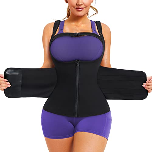 Junlan Sauna Waist Trainer Vest for Women Sweat Suit Neoprene Corset Trimmer Workout Body Shaper Shirt Tank top(Black,L)