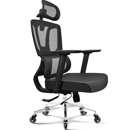 MELOKEA Silla de Oficina Ergonómica, Reposabrazos 4D, Profundidad de Asiento Ajustable, Ruedas de Goma, Inclinación de 4 Niveles, Cómodo para Personas Altas, Estudio & Despacho, Silla Escritorio 200KG
