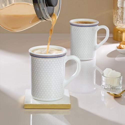 Image of Larah by BOROSIL 350ml x 2pc Opalware Starlight Tea /Coffee Mug Set, Microwave & Dishwasher Safe Embossed Design Crockery Ideal for Daily Use & Gifting