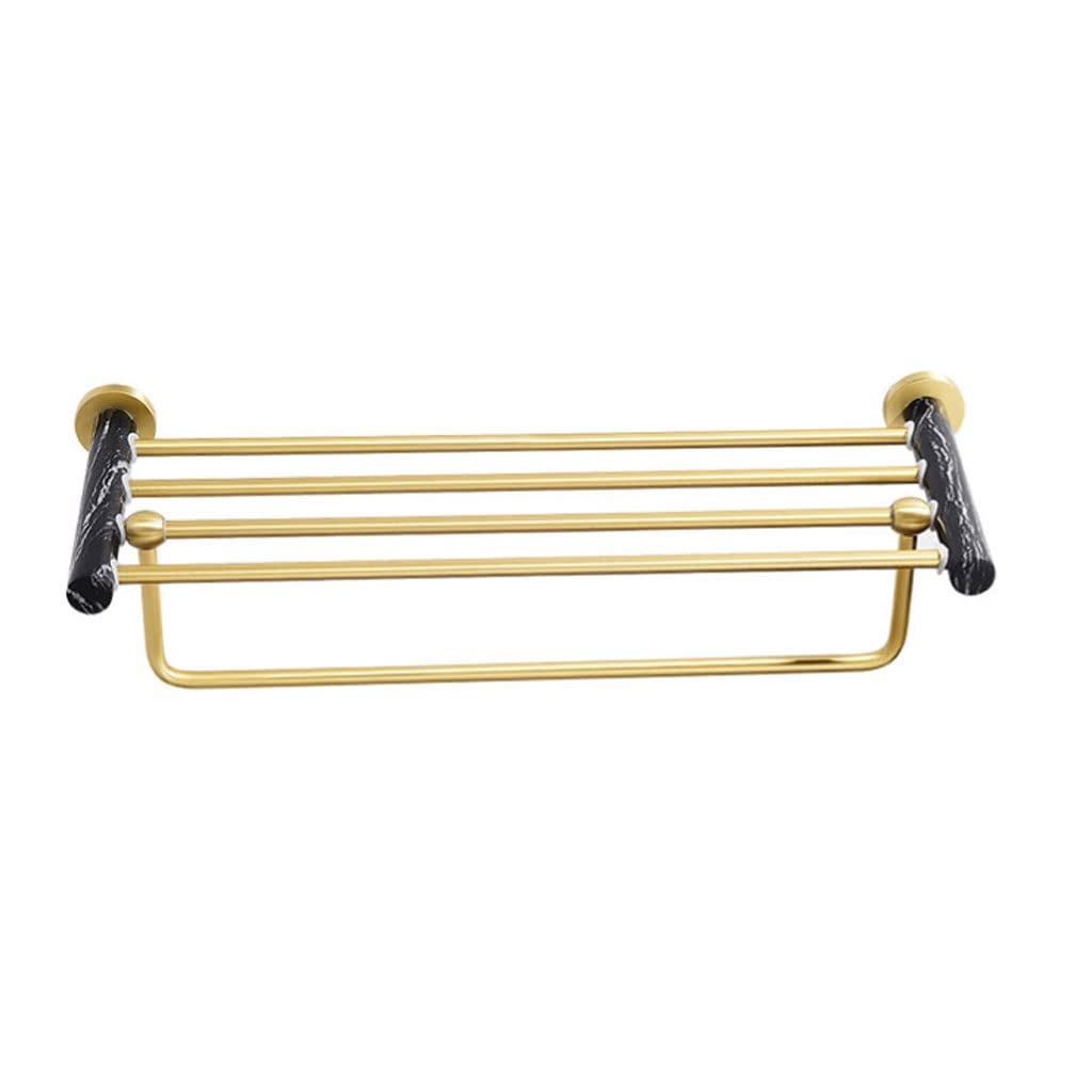 Porte-serviettes mural avec étagère double barre en aluminium doré inoxydable