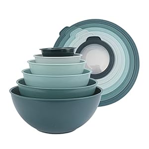 COOK WITH COLOR Mixing Bowls with TPR Lids – 12 Piece Plastic Nesting Bowls Set includes 6 Prep Bowls and 6 Lids, Microwave Safe Mixing Bowl Set (Teal)