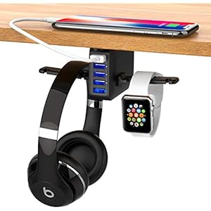 Headphone Stand Under Desk 5 USB Qc 3.0 Quick Charger Rack H