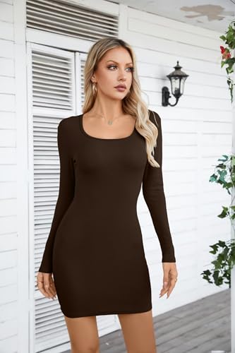 Image of VICHYIE Women Soft Ribbed Knit Bodycon Long Sleeve Mid-Thigh Dress