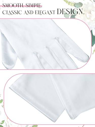 Image of Sumind 4 Pairs Women Short Satin Gloves White Wedding Party Wrist Length Gown Opera Gloves