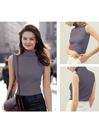 Image of v28 Women Sleeveless High Neck Turtleneck Stretchable Knit Sweater Top