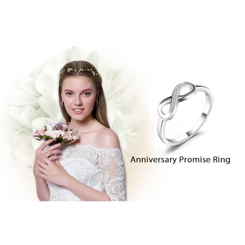 Image of JewelryPalace 14k White Yellow Rose Gold Plated 925 Sterling Silver Rings for Women, Cubic Zirconia Promise Rings for Her, Stackable Wedding Bands Rings for Women Infinity Forever Love Knot Ring