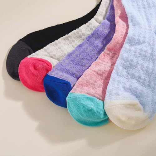 Image of Campsis Women Lace Socks Colorful Sheer Socks Ultrathin Lace Ankle Sock Fashion Hollw Out Casual Sock(5 Pairs), Styleb