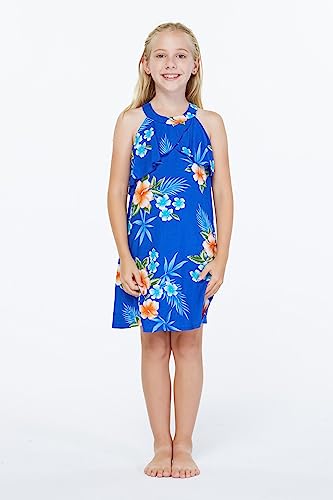 Image of Matchable Family Hawaiian Luau Men Women Girl Boy Clothes in Hibiscus Blue