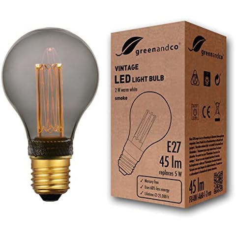 greenandco Bombilla LED estilo vintage antiguo Edison gris humo Cover