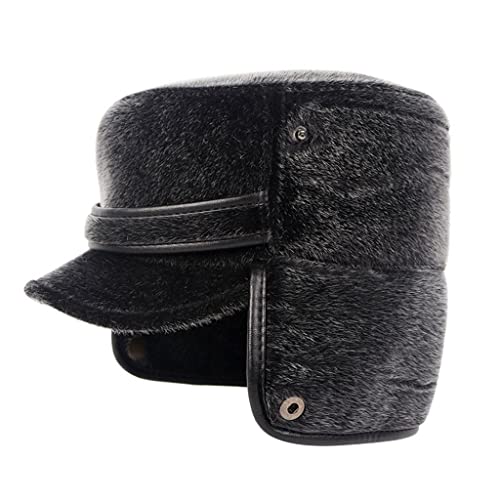 FENOKD Winter Hat Bomber Hats Men Ear Flaps Snow Flat Dad Cap Black (D 7 1/8)?D-7 1/8