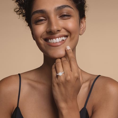 2ct Moissanite Engagement Ring for Women,14K White Gold 8MM Main Stone D Color VVS1 Round Simulated Diamond Moissanite Wedding Promise Proposal Ring for Wife Her Anniversary Bridal Gift,All Size4