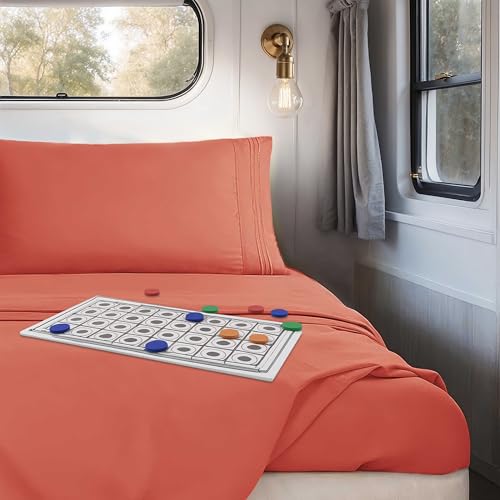 Image of Nestl Orange Short Queen Sheets for RV, Hotel Luxury RV Queen Sheets Set, 4 Piece Fitted Bed Sheet Set and Pillowcases, Super Soft, Wrinkle-Free, and Breathable Camper Bedding