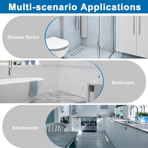 Image of Tapsa Tile Insert Floor Drain | 304 Stainless Steel | Invisible Shower Drain Channel | Shower Drain Channel | Water Drain Channel | with Cockroach Trap. (8X4, Black Matte 20 mm)