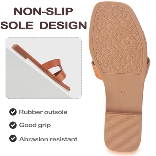 Image of Sandals for Women Dressy Comfortable Flat Open Toe Casual Cute Trendy Shoes Soft Faux Leather Slip On Ladies Slides for Summer