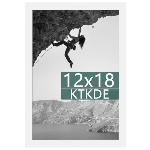 KTKDE 12x18 Picture Frame White Wooden Polished Plexiglass Rectangle Photo Frame for Photos Studio Gallery Wall Hanging Posters & Best gift