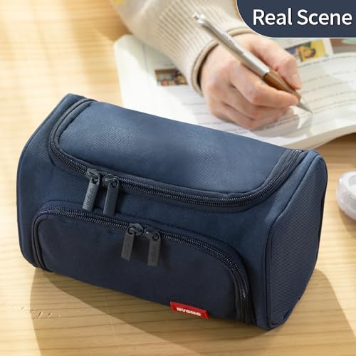 Image of HVOMO Big Capacity Pencil Case High Large Storage Pouch Marker Pen Case Travel Simple Stationery Bag School College Office Organizer for Teens Girls Adults Student(Blue)