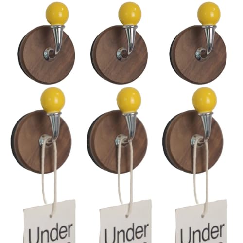 6 Pcs Colorful Magnetic Hooks Heavy Duty Magnet Hook Strong Neodymium Magnetic Coat Hooks Magnetic Hanger for Refrigerator, Metal Door, Locker for Hanging Towel, Coat, Bag, Umbrella (Yellow)