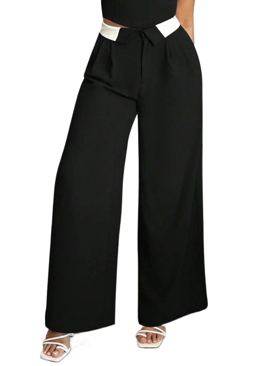 EFJONE Trousers Pants for Women Fall Trendy Contrast Trim Wide Leg Suit Pants Fashion Suit Pants