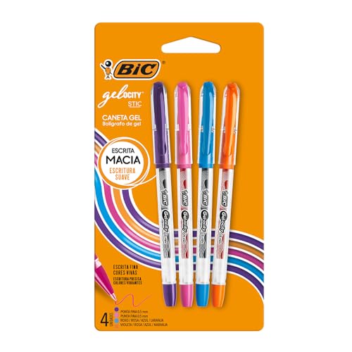 BIC, Caneta em Gel, Gelocity, Ponta Fina, 4 Cores