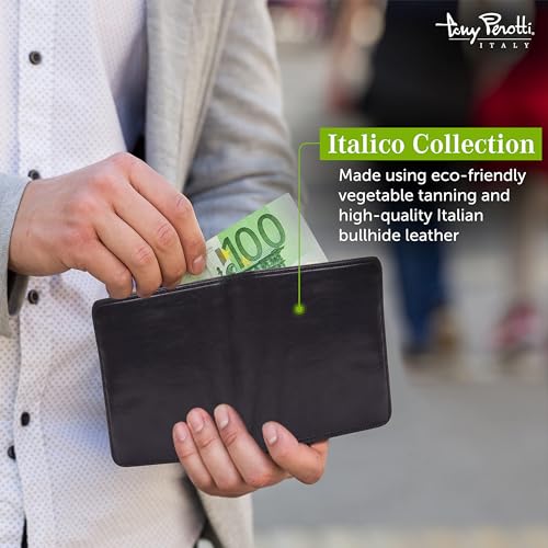 Tony Perotti Men's Italian Leather Bifold Wallet With Card Holders, Pocket Size 4.25"(w), ID Window - Eco-Friendly Vegetable-Tanned Full Grain Leather Wallet Made in Italy3