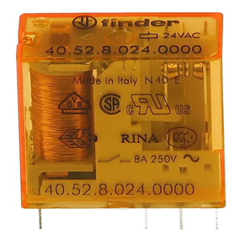 Relé electromecánico Finder de 8 A y bobina 24 VAC para automatización industrial