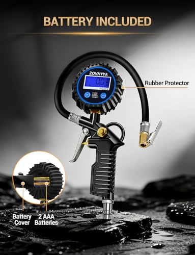 ZOVHYYA Reifenfüller Luftdruckprüfer Reifendruckprüfer 220PSI Reifendruckmesser LCD Vier Messeinheiten Reifendruckmesse 22 Zubehör geeignet für Fahrzeug Basketball Schwimmrunde