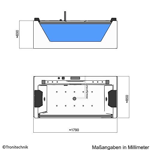 Tronitechnik Whirlpool Badewanne KOS 2 179cm x 85cm für 1- 2 Personen mit Heizung, Hydromassage, Bachlauf und LED Farblichtherapie-9