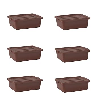 6-Pack 20" x 15" x 7" 9 Gallon Brown Polypropylene Plastic Bus Tub/Bus Box with Cover