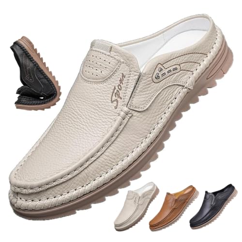 Mocasines de cuero transpirables para hombre con suela antideslizante cosida a mano