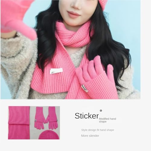 Ensemble écharpe bonnet et gants tricotés doublés chauds et doux - 3