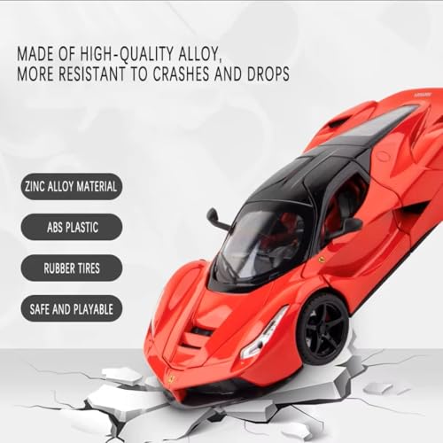 Image of 1:22 La Ferrari RAFA Toy Car Model for Kids Pull Back Diecast Car with Sound Light & Openable Doors Zinc Alloy Metal Sports Vehicle Boys Girls Gift (Yellow)