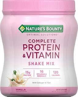 Nature's Bounty Complete Protein & Vitamin Shake Mix with Collagen & Fiber, Contains Vitamin C for Immune Health, Vanilla Flavored, 16 Oz