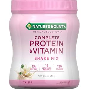 Nature’s Bounty Complete Protein & Vitamin Shake Mix with Collagen & Fiber, Contains Vitamin C for Immune Health, Vanilla Flavored, 16 Oz