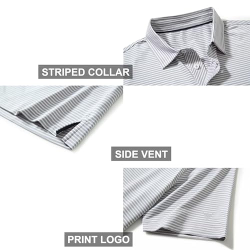 Image of Men's Golf Polo Shirts Short Sleeve Striped Performance Moisture Wicking Dry Fit Golf Shirts for Men