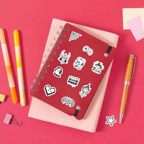 Image of Aesthetic Black White Stickers Pack of 60, Waterproof Vinyl Decals for Laptop, Water Bottle, Mobile Cover, Notebook, Journal, Luggage & Scrapbook | Trendy Cool Sticker Pack for Teens & Adults