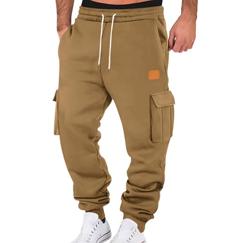 Men's Cargo Sweatpants Drawstring Fleece Baggy Joggers Elastic Waist Loose Athletic Sweat Pants for Mens Pockets Trousers