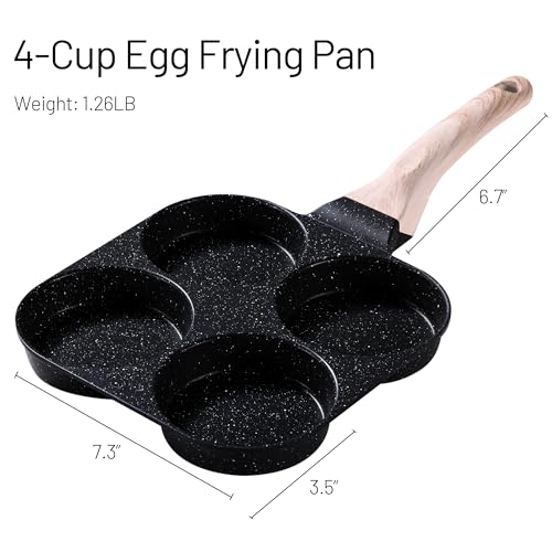 CAROTE Egg Pan Omelette Pan, 4-Cup Nonstick Granite Omelette Skillet - Pancake Pan and Healthy Egg Cooker Suitable for Gas Stove & Induction Cookware, Black
