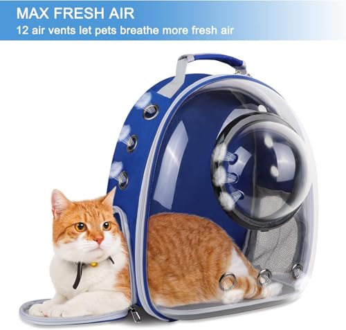 Image of Petzlifeworld Transparent Space Bubble Portable Pet Backpack Travel Carrier, Convenient Travel for Small Dog and Cat | Waterproof, Comfortable and Breathable (Blue)