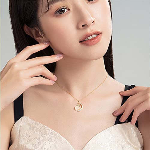 Dtja Gold Plated Rabbit Moon Pendant Necklace for Women Girls Cubic Zirconia Artificial Jade Bunny Animal Adjustable Choker Chain Necklaces Delicate Cute Easter Birthday Holiday Jewelry Gift 18 inch3