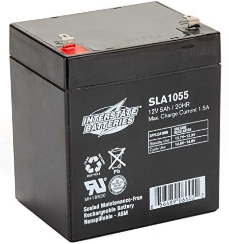 Interstate Batteries Power Patrol 12V 5Ah Battery (SLA1055) Sealed Lead Acid Rechargeable SLA AGM (F1 Terminal) Garage Doors, Security Systems, Burglar Alarms