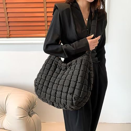 Puffer Hobo Bag for Women Large Quilted Puffy Handbag Lightweight Quilted Carryall Shoulder Bag for Work Travel Gym3