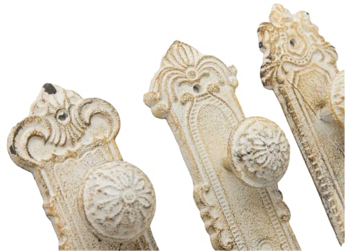 Shabby Chic Cast Iron Decorative Wall Mounted Hooks - Rustic White - Door Knob Coat Hooks For Wall - Set Of 3 - Screws And Anchors Included - Antique Wall Hooks For Hanging Clothes #TOP4